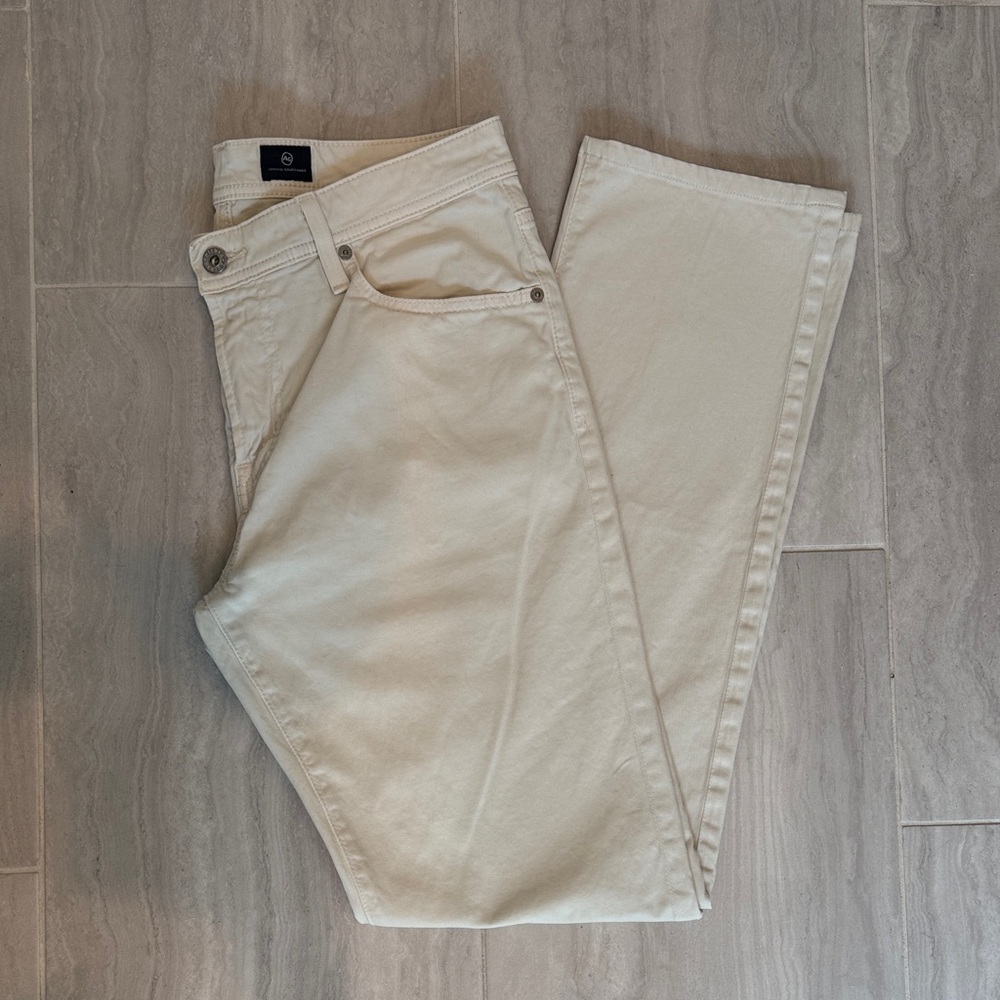 AG Adriano Goldschmied Men's Cream Straight Leg Jeans